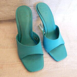 Zara Turquoise Mules- Lucite Heels - Size 35 or 4